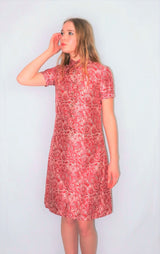 70's Vintage - White & Pink Punch Graphic Print Shirt Midi - Size XS