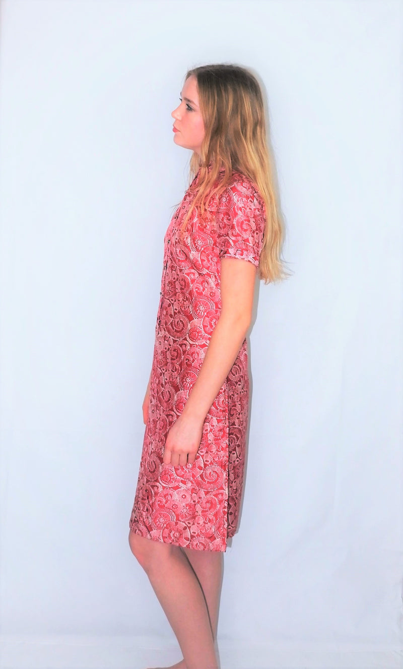 70's Vintage - White & Pink Punch Graphic Print Shirt Midi - Size XS