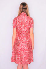 70's Vintage - White & Pink Punch Graphic Print Shirt Midi - Size XS