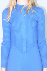 Vintage 1970s Knitted Mini Dress - Cerulean Blue - Size XXS/XS