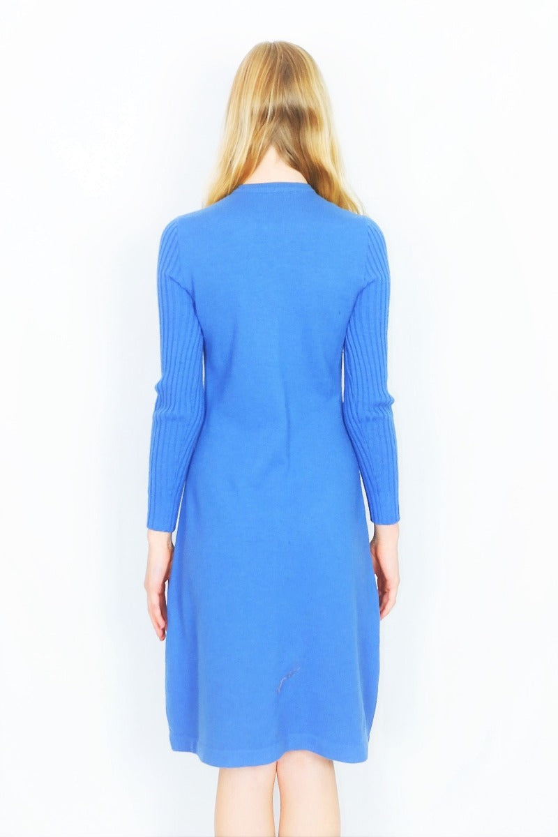 Vintage 1970s Knitted Mini Dress - Cerulean Blue - Size XXS/XS