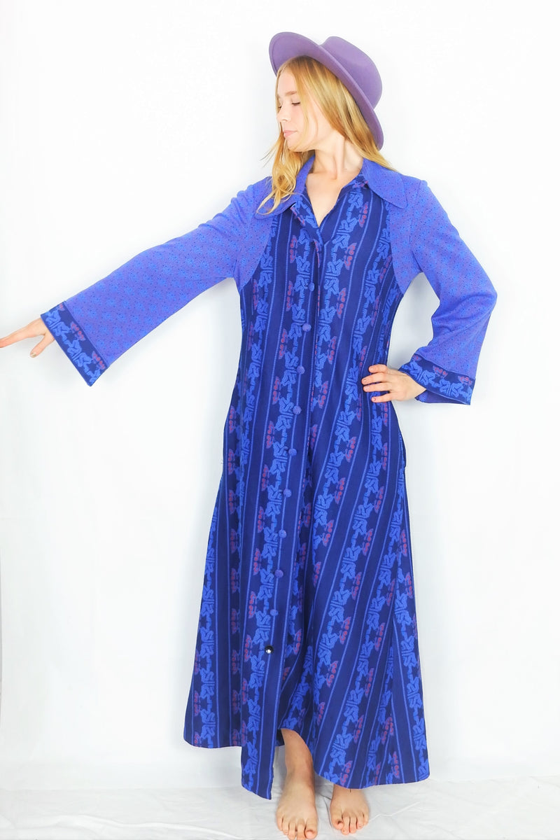 Vintage 70s Housecoat - Midnight Sapphire Mosaic - Size S/M