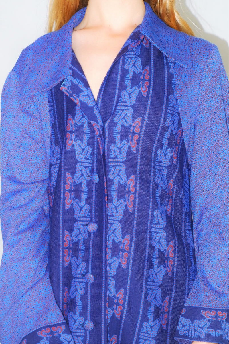 Vintage 70s Housecoat - Midnight Sapphire Mosaic - Size S/M