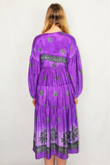 Gypsophila Midi Dress - Vintage Indian Sari - Lavender Purple Ombre - Free Size