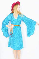 Gemini Kimono - Sea Blue Shattered Marble - Vintage Indian Sari - S/M by all about audrey