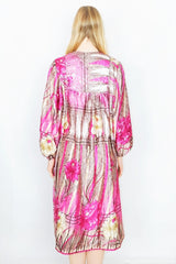 Daphne Smock Dress - Fuchsia & Mauve Floral Shimmer - Vintage Indian Sari - XL by All About Audrey