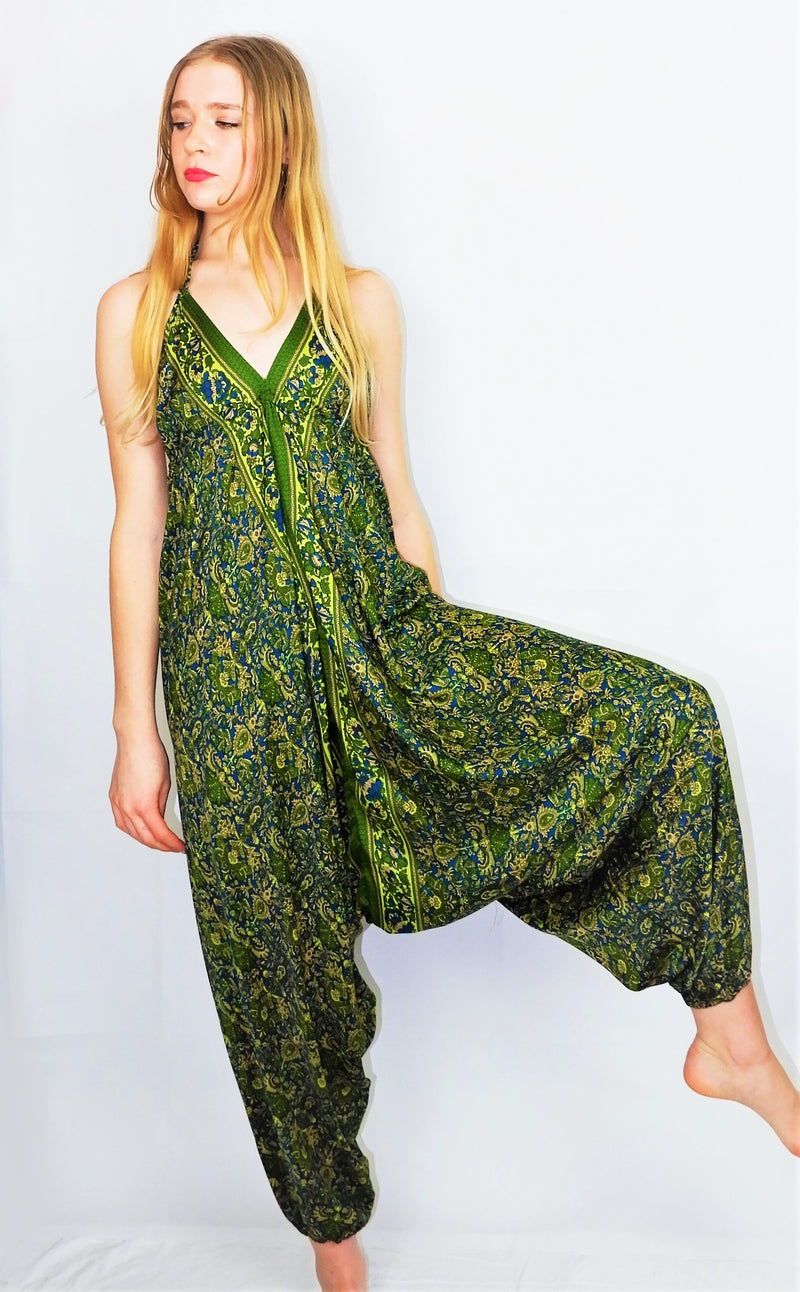Medusa Jumpsuit - Harem Pant Halter Jumpsuit - Navy, Rose & Yellow Cheque - XS