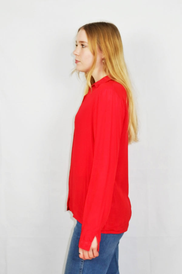 70's Vintage - Bright Red Silk Mix Blouse - Size S/M