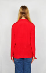 70's Vintage - Bright Red Silk Mix Blouse - Size S/M