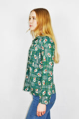 70's Vintage - Dark Jade Retro Floral Shirt - Size S/M