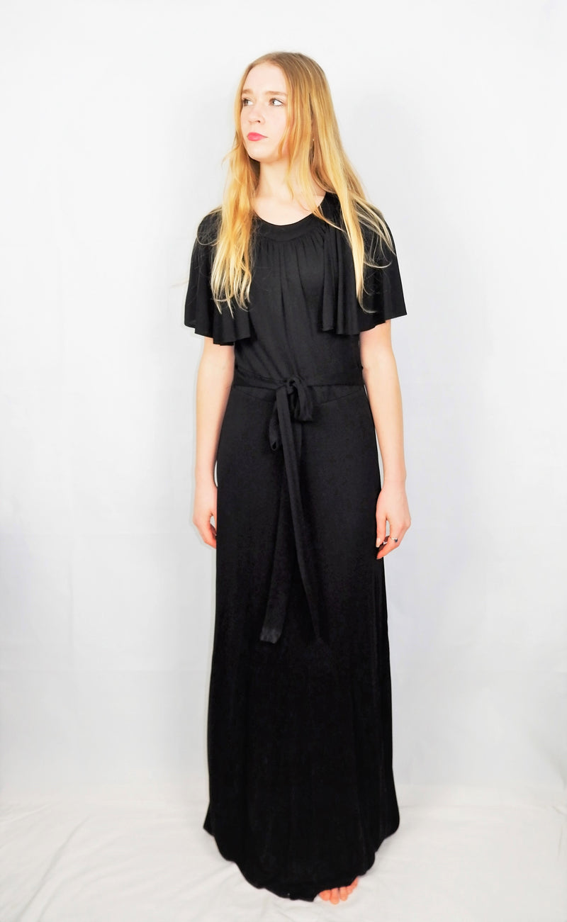 70's Vintage - Black Tall Angel sleeve Maxi - Size XS
