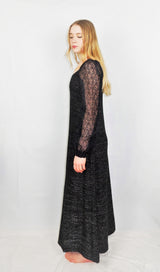 70's Vintage - Midnight sparkle Lace Puffed Sleeve Maxi - Size S