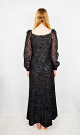 70's Vintage - Midnight sparkle Lace Puffed Sleeve Maxi - Size S