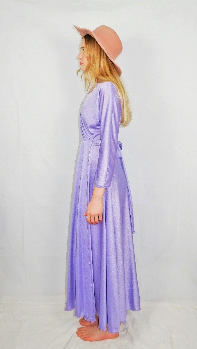 70's Vintage - Lavender Shine Wrap Dress - Size S all about audrey