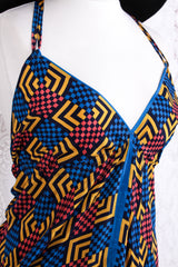 Medusa Jumpsuit - Harem Pant Halter Jumpsuit - Navy, Rose & Yellow Cheque - XS