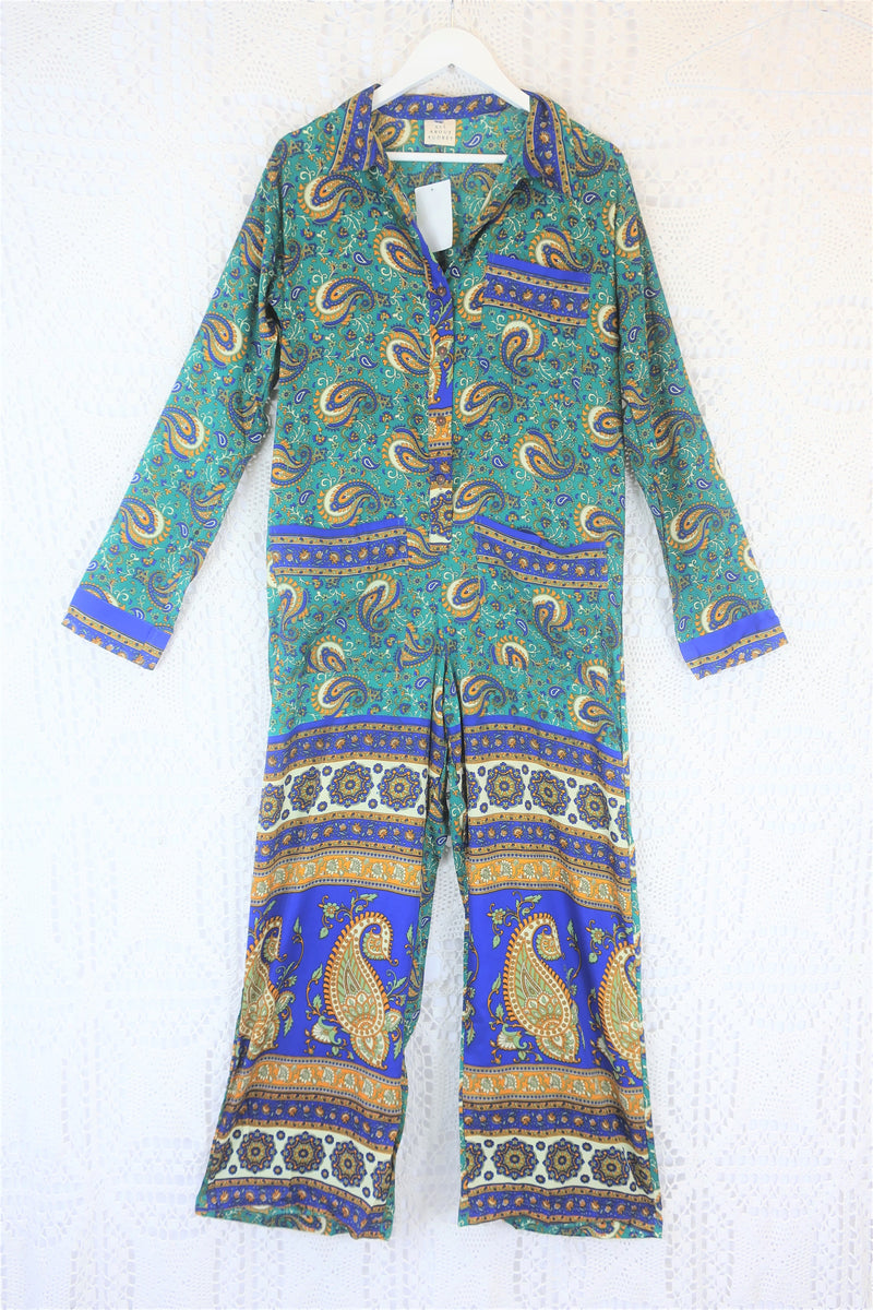 Betty Boilersuit - Indian Sari - Aruba, Sunset & Cobalt Floral Paisley - Size S/M