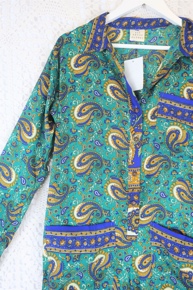 Betty Boilersuit - Indian Sari - Aruba, Sunset & Cobalt Floral Paisley - Size S/M