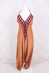 Medusa Jumpsuit - Harem Pant Halter Jumpsuit - Desert Sand Floral - M/L