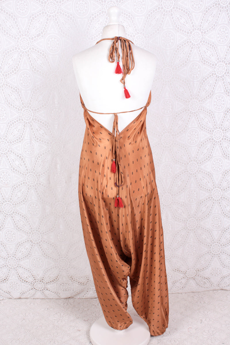 Medusa Jumpsuit - Harem Pant Halter Jumpsuit - Desert Sand Floral - M/L