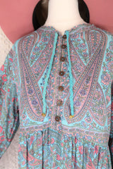 50% OFF Florence Mini Dress in Powder Blue & Peach Paisley Floral