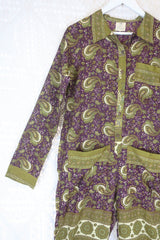 Betty Boilersuit - Indian Sari - Olive, Cream & Sangria Floral Paisley - Size S/M