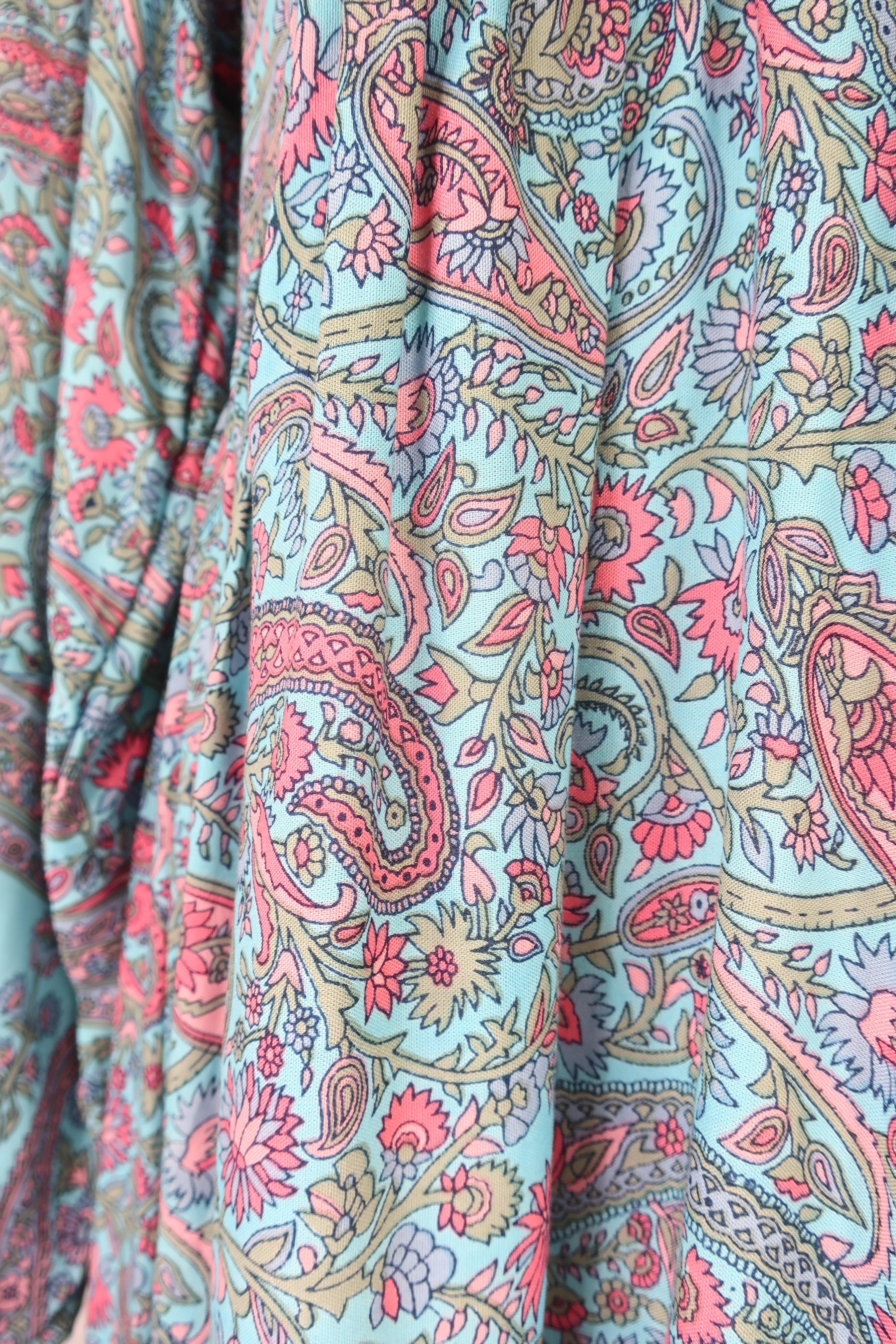 Florence Mini Dress in Powder Blue & Peach Paisley Floral