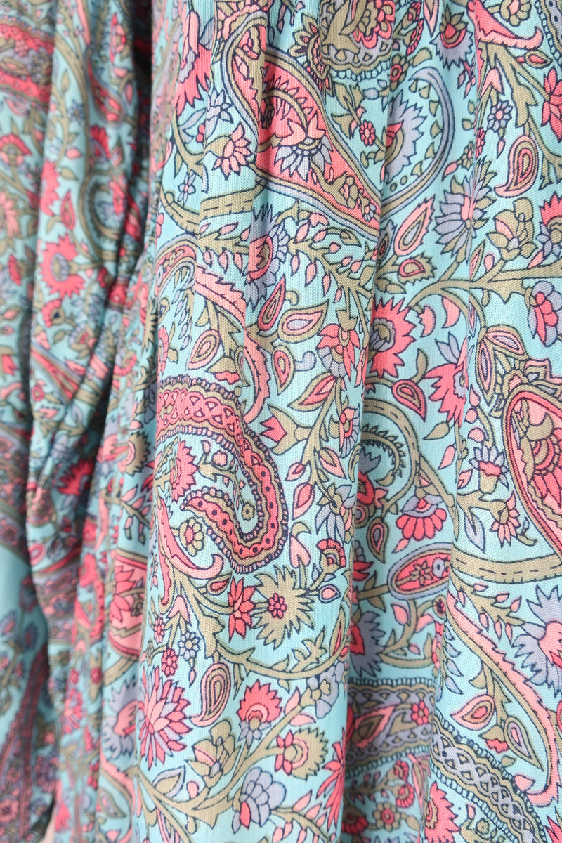 50% OFF Florence Mini Dress in Powder Blue & Peach Paisley Floral