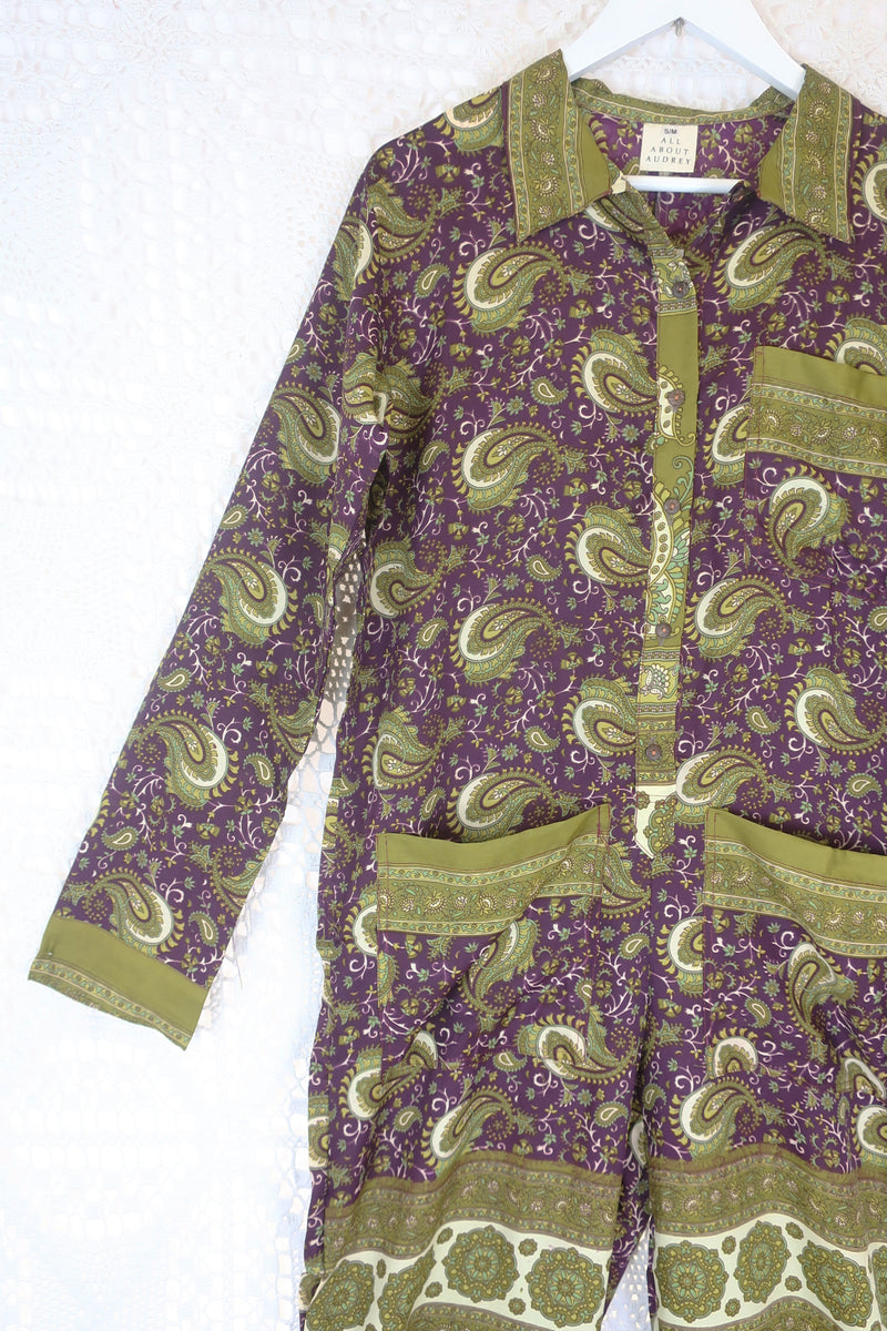 Betty Boilersuit - Indian Sari - Olive, Cream & Sangria Floral Paisley - Size S/M