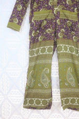Betty Boilersuit - Indian Sari - Olive, Cream & Sangria Floral Paisley - Size S/M