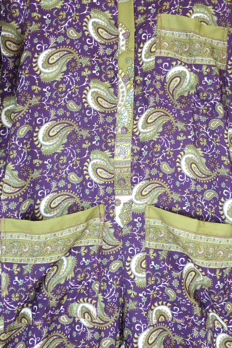 Betty Boilersuit - Indian Sari - Olive, Cream & Sangria Floral Paisley - Size S/M