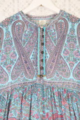 50% OFF Florence Mini Dress in Powder Blue & Peach Paisley Floral