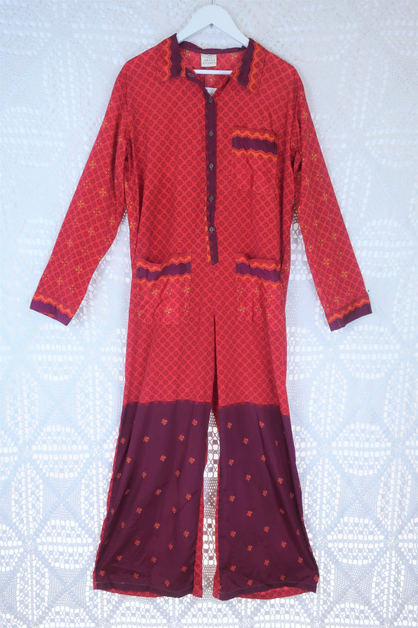 Betty Boilersuit - Indian Sari - Fiery Red & Plum - Size M/L