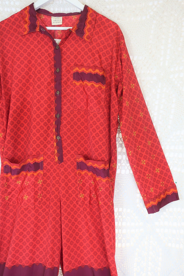 Betty Boilersuit - Indian Sari - Fiery Red & Plum - Size M/L