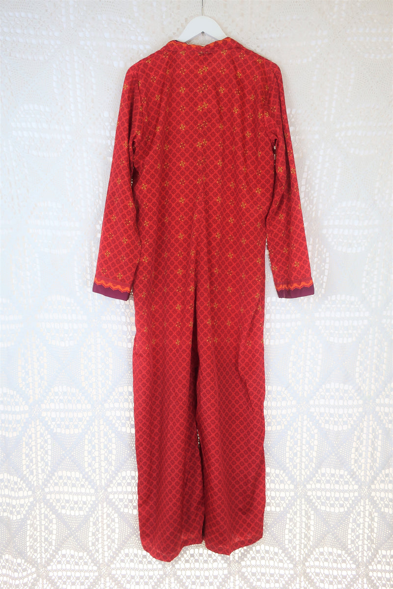 Betty Boilersuit - Indian Sari - Fiery Red & Plum - Size M/L