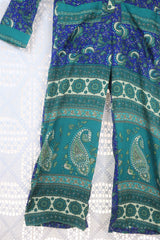 Betty Boilersuit - Indian Sari - Teal, Cream & Cobalt Floral Paisley - Size S/M