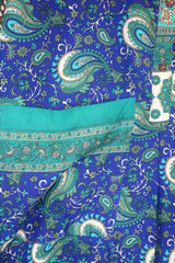 Betty Boilersuit - Indian Sari - Teal, Cream & Cobalt Floral Paisley - Size S/M