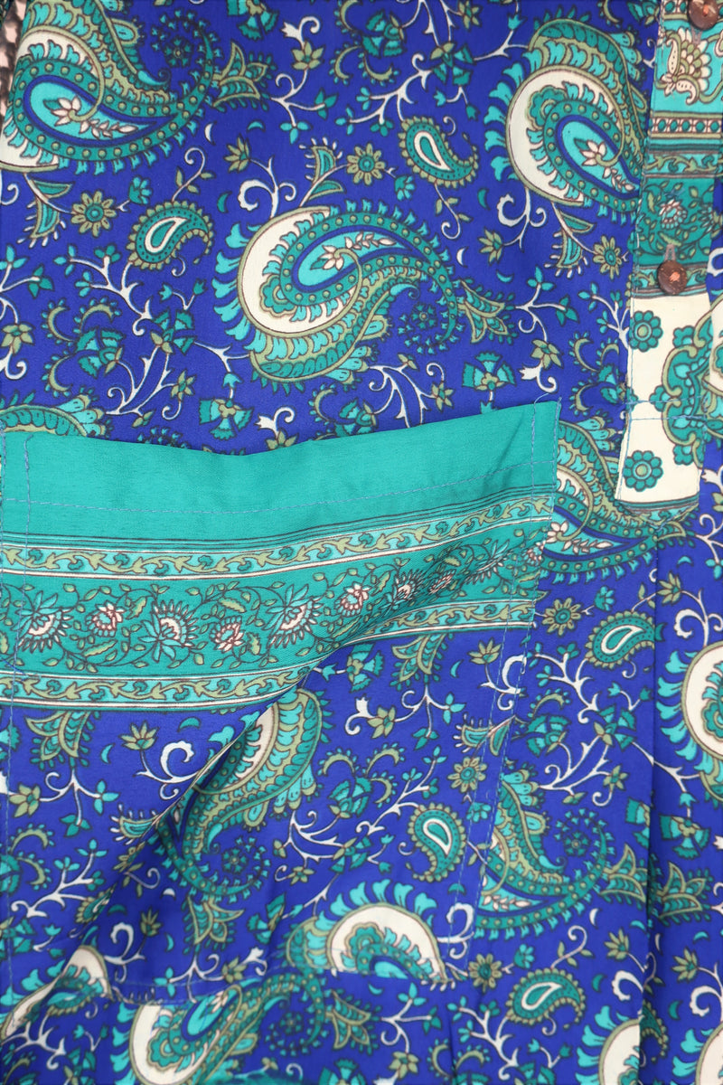 Betty Boilersuit - Indian Sari - Teal, Cream & Cobalt Floral Paisley - Size S/M