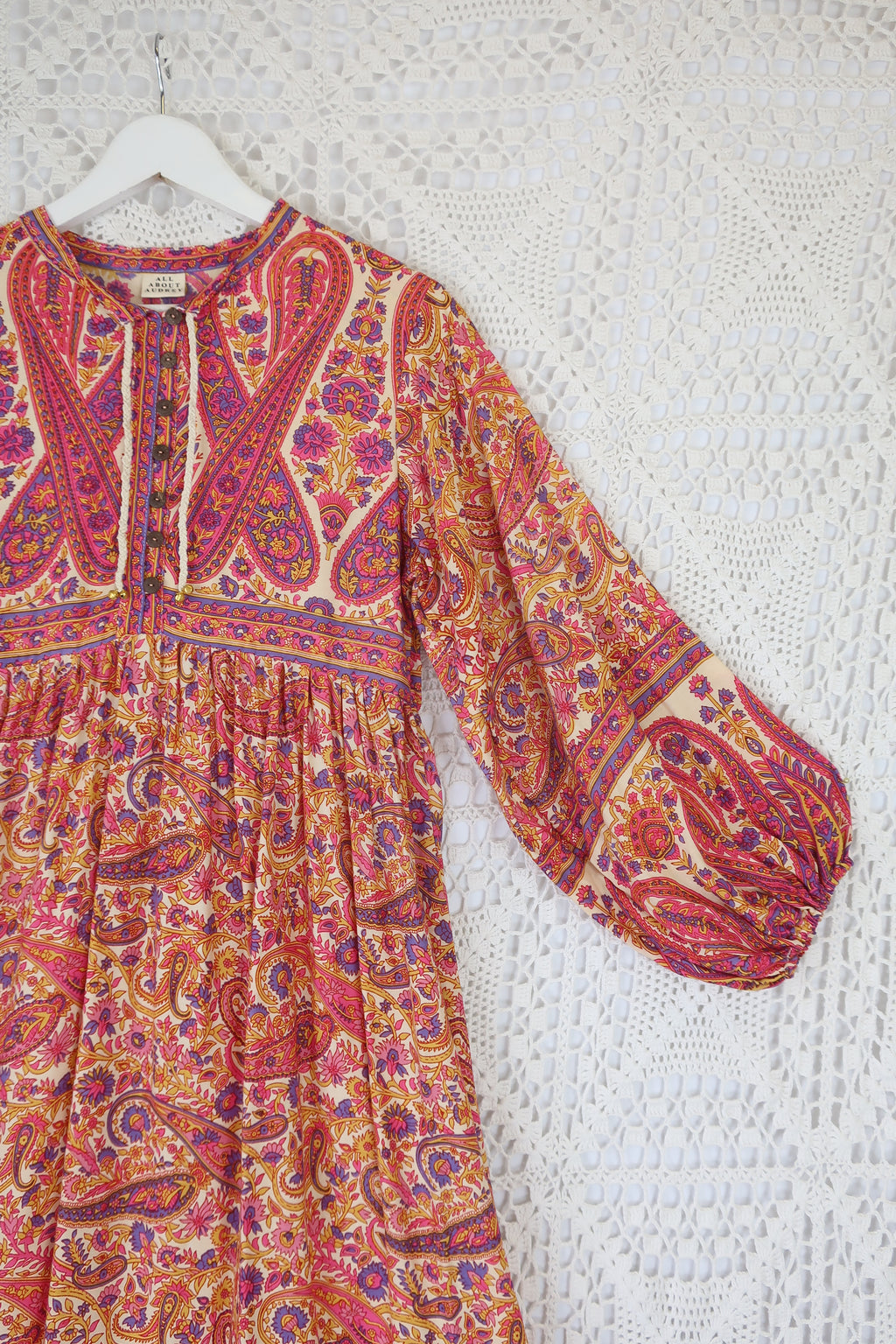 Florence Maxi Dress in Ivory & Violet Rose Paisley Floral