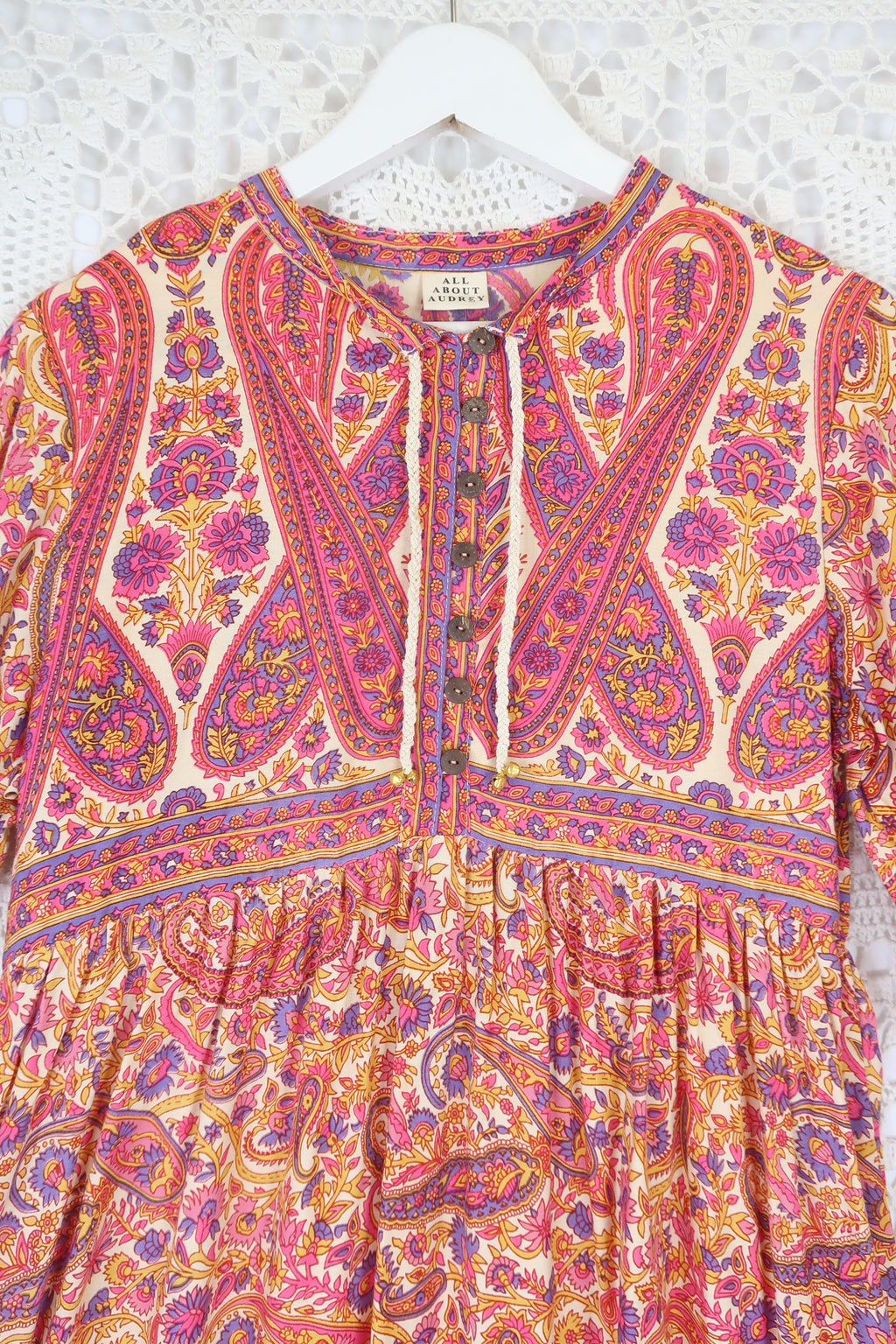 Florence Maxi Dress in Ivory & Violet Rose Paisley Floral