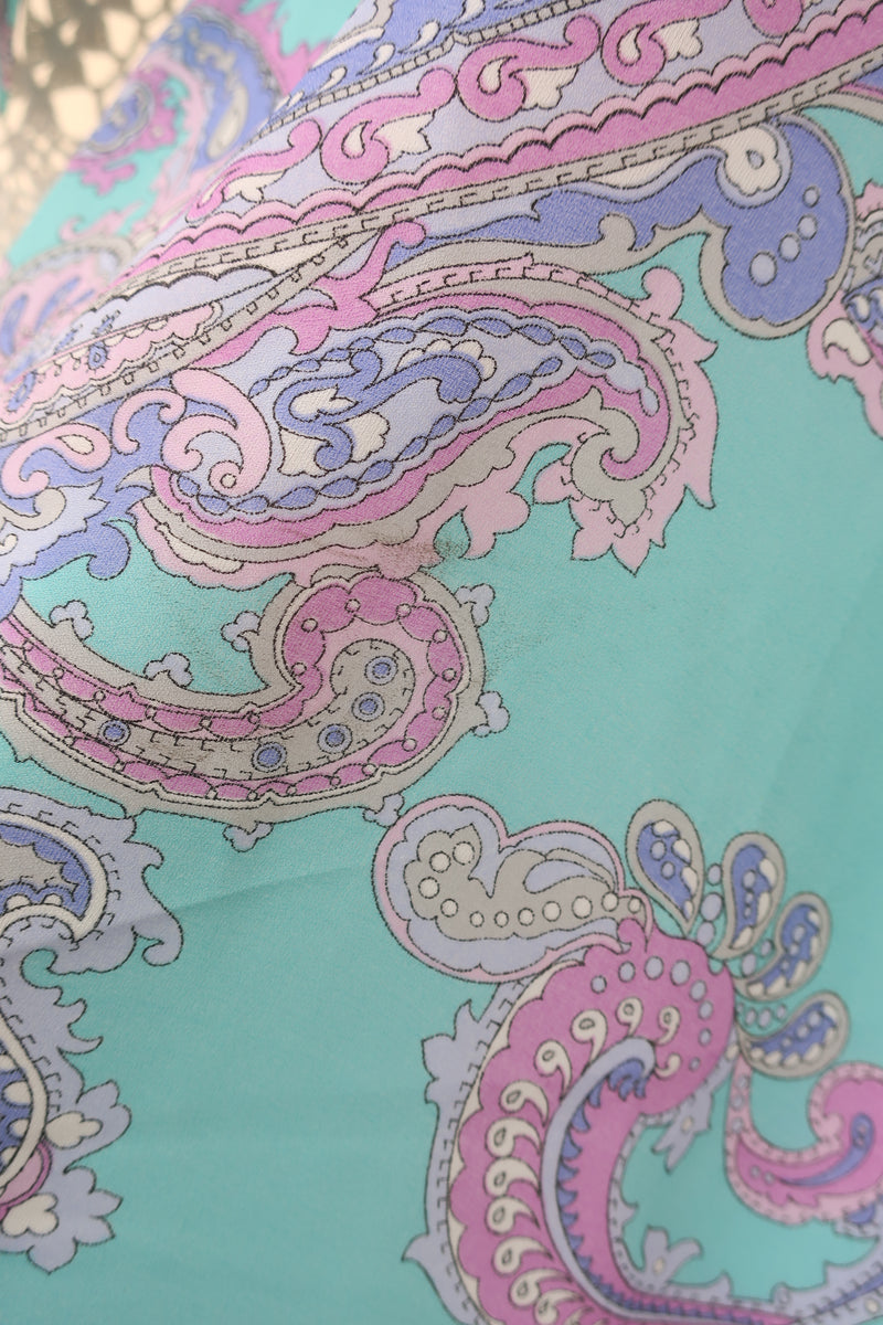 70's Vintage Maxi Dress - Aqua Blue and Lilac Paisley - Size S