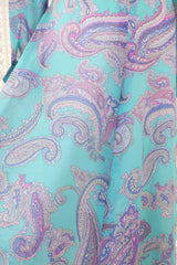 70's Vintage Maxi Dress - Aqua Blue and Lilac Paisley - Size S