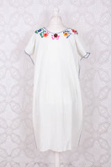 Vintage Dress - Mexican Peacock Floral Embroidered Midi - Free Size