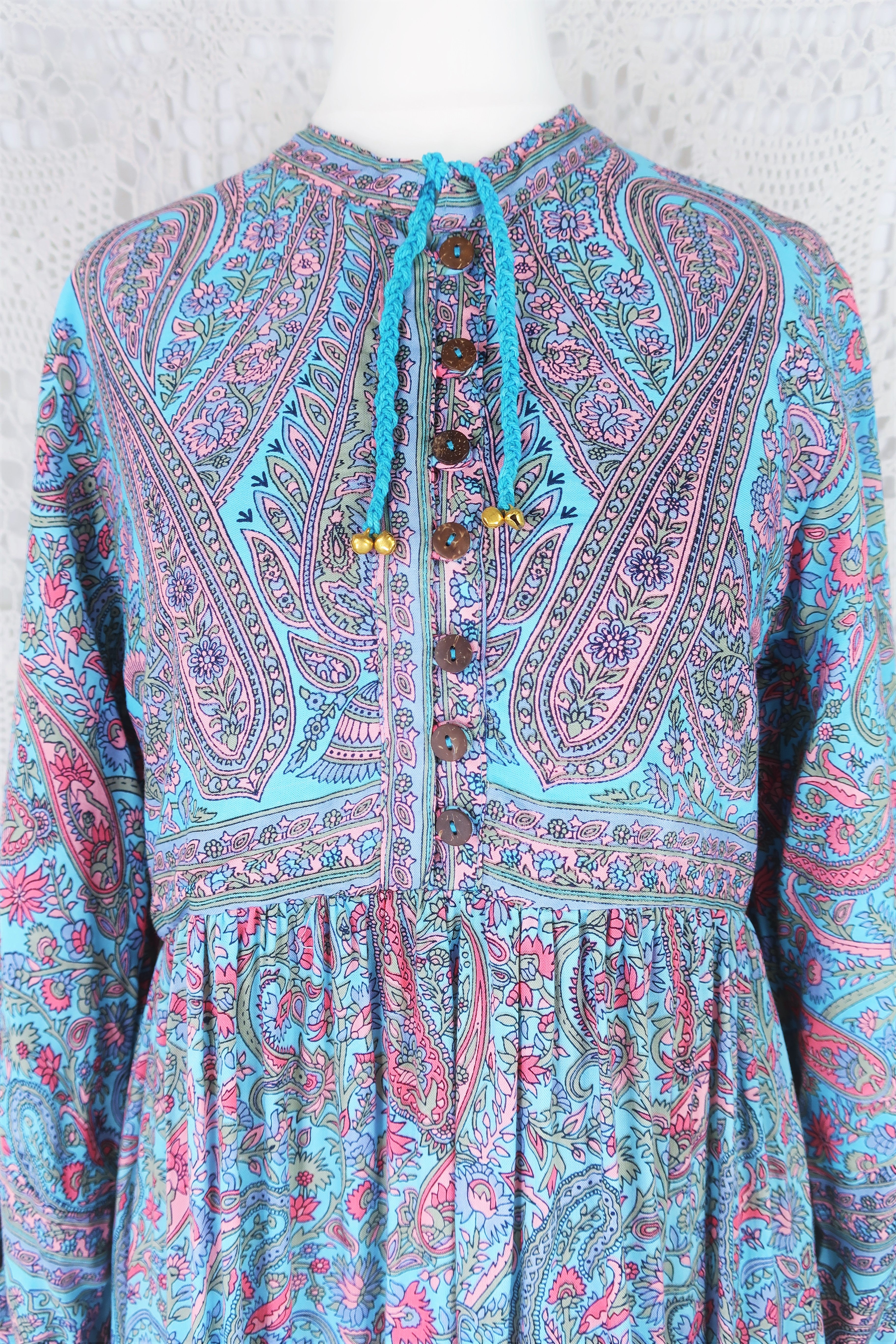 Florence Midi Dress in Powder Blue & Peach Paisley Floral