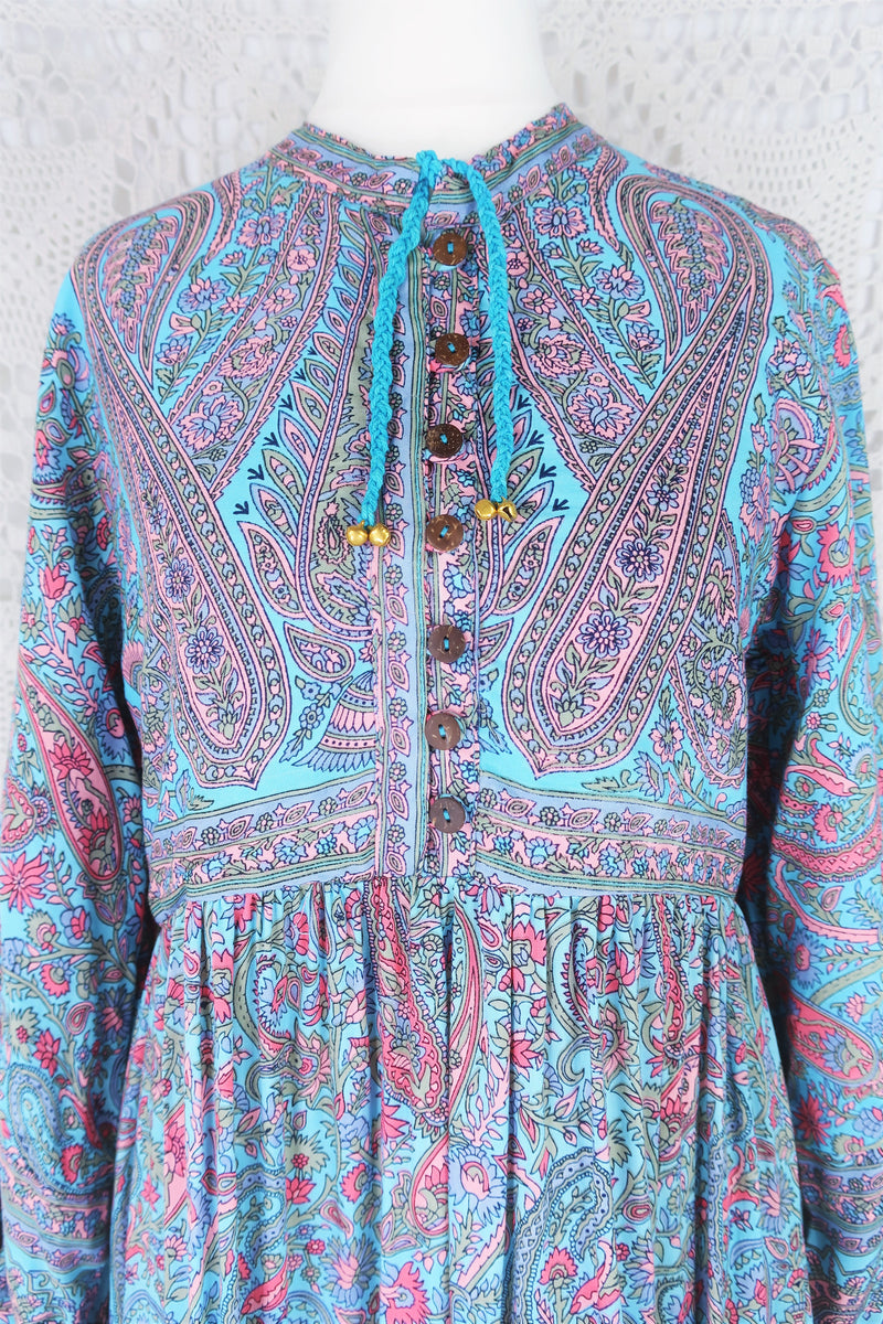 50% OFF Florence Midi Dress in Powder Blue & Peach Paisley Floral