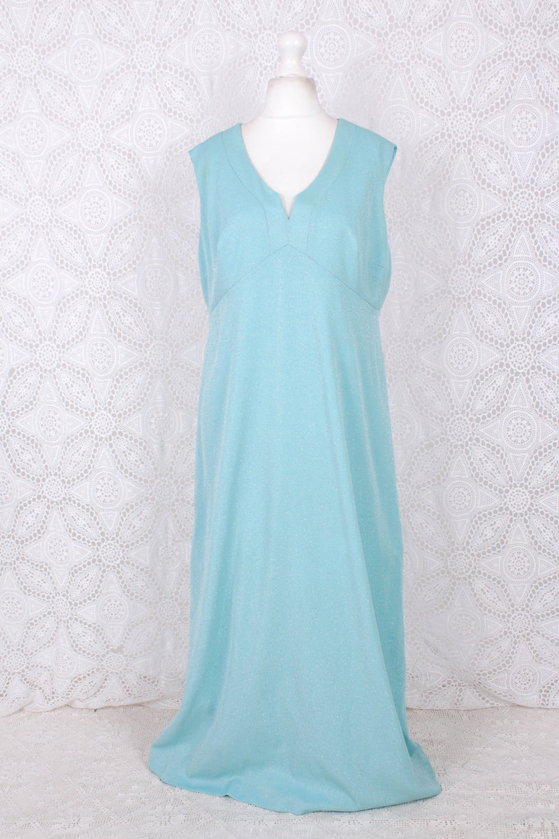 Vintage Dress - Powdered Aquamarine Sparkle Maxi - Size L