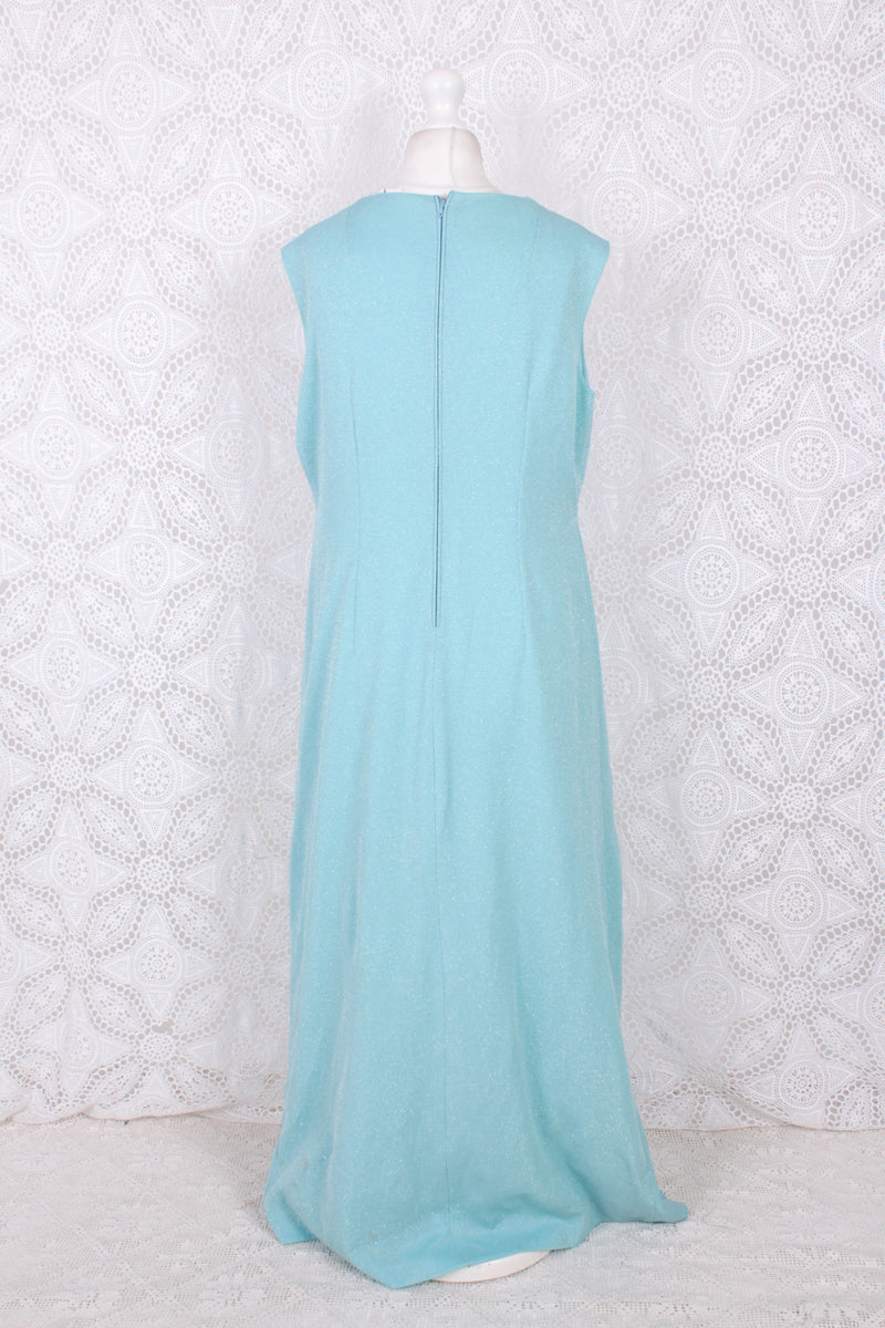 Vintage Dress - Powdered Aquamarine Sparkle Maxi - Size L