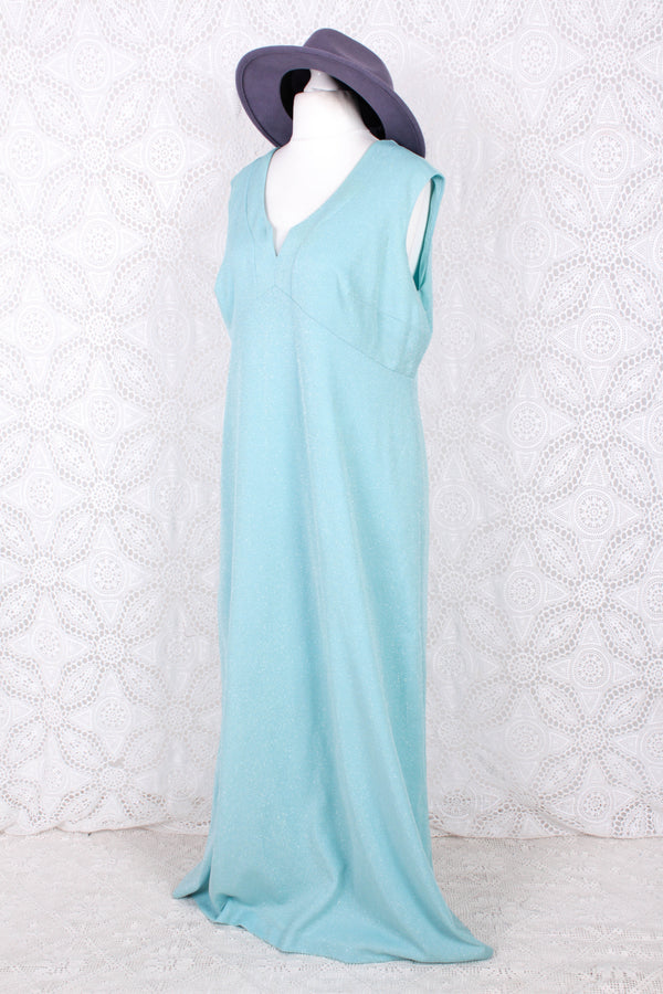 Vintage Dress - Powdered Aquamarine Sparkle Maxi - Size L