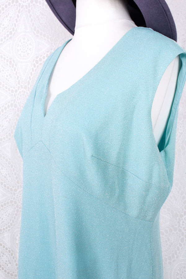 Vintage Dress - Powdered Aquamarine Sparkle Maxi - Size L