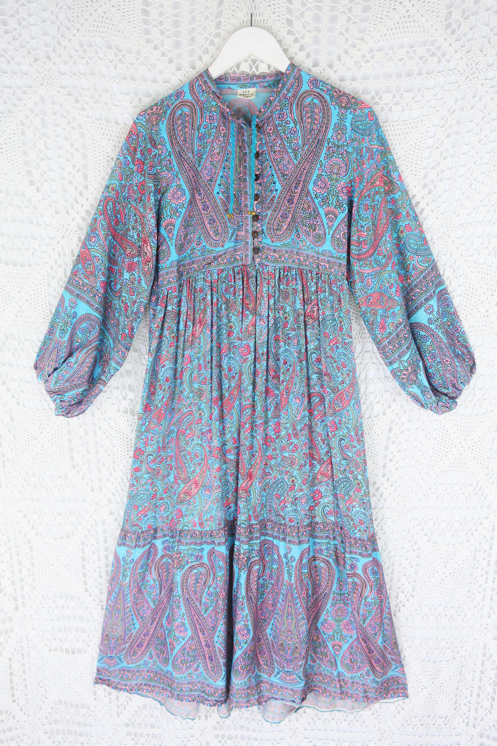 Florence Midi Dress in Powder Blue & Peach Paisley Floral