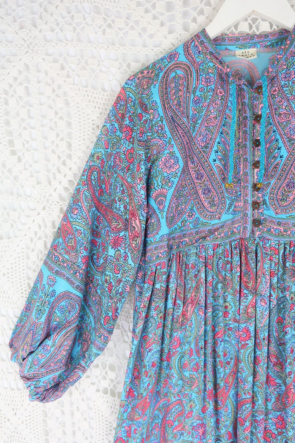 Florence Midi Dress in Powder Blue & Peach Paisley Floral